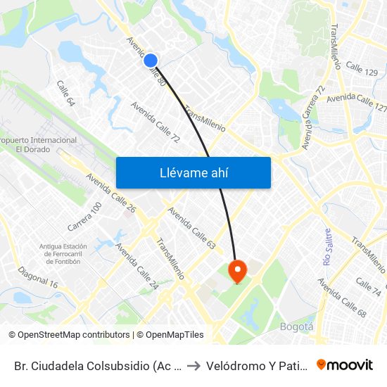 Br. Ciudadela Colsubsidio (Ac 80 - Kr 112a) to Velódromo Y Patinódromo map