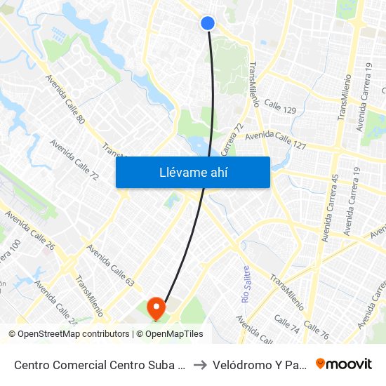 Centro Comercial Centro Suba (Av. Suba - Kr 91) to Velódromo Y Patinódromo map