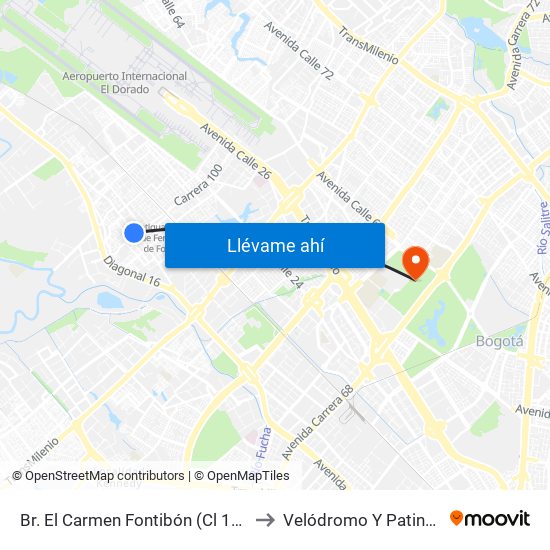 Br. El Carmen Fontibón (Cl 17 - Kr 100) to Velódromo Y Patinódromo map