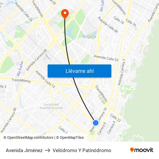 Avenida Jiménez to Velódromo Y Patinódromo map
