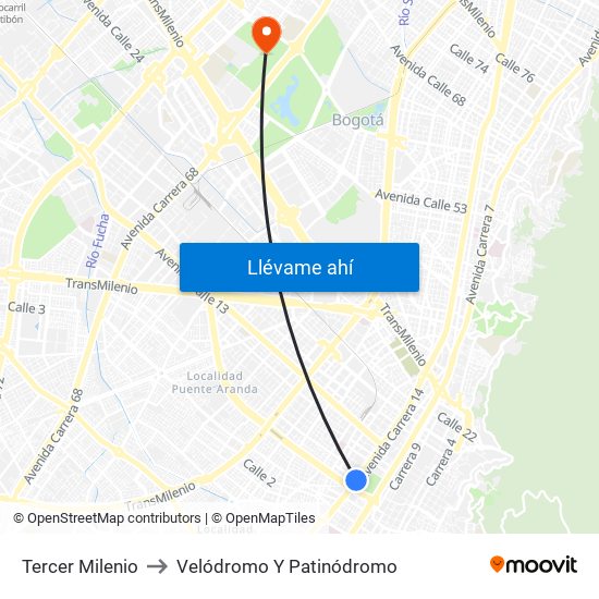 Tercer Milenio to Velódromo Y Patinódromo map