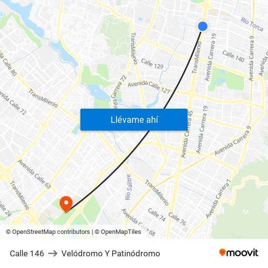 Calle 146 to Velódromo Y Patinódromo map