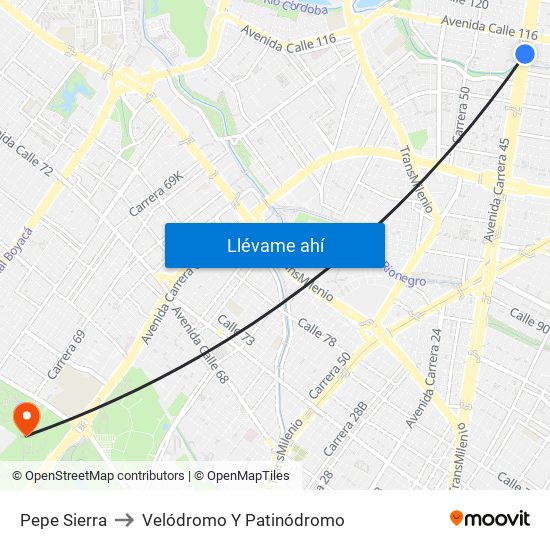 Pepe Sierra to Velódromo Y Patinódromo map