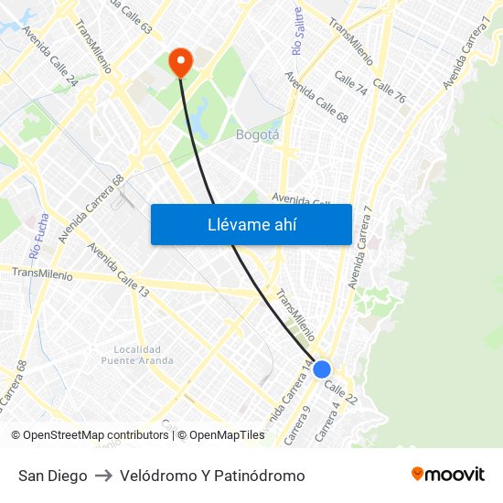 San Diego to Velódromo Y Patinódromo map