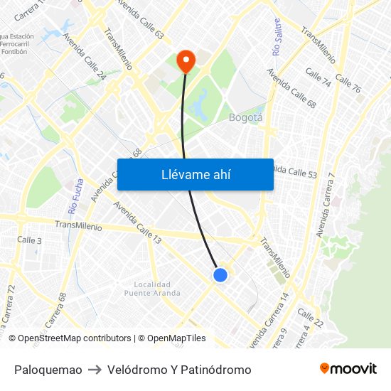 Paloquemao to Velódromo Y Patinódromo map