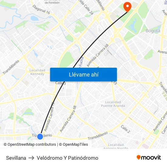 Sevillana to Velódromo Y Patinódromo map