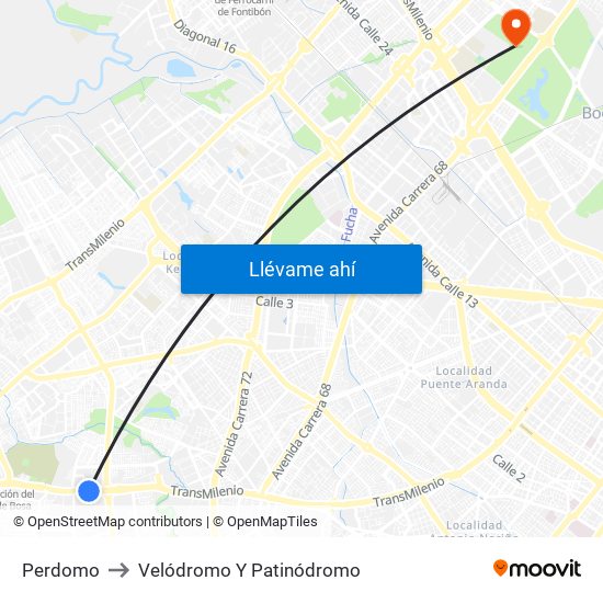 Perdomo to Velódromo Y Patinódromo map