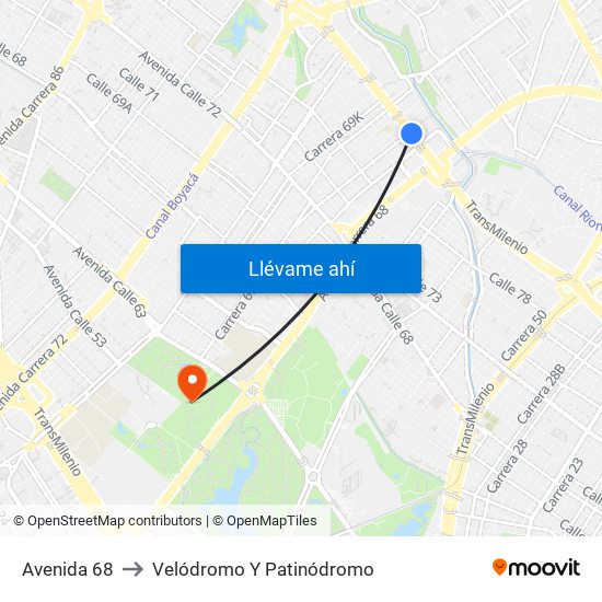 Avenida 68 to Velódromo Y Patinódromo map