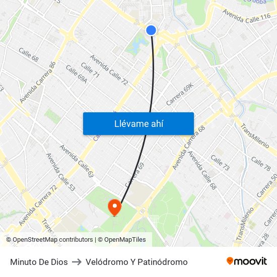 Minuto De Dios to Velódromo Y Patinódromo map