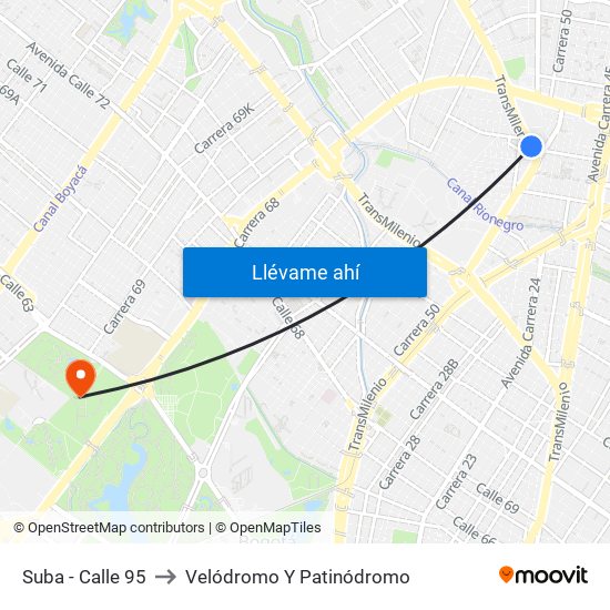 Suba - Calle 95 to Velódromo Y Patinódromo map