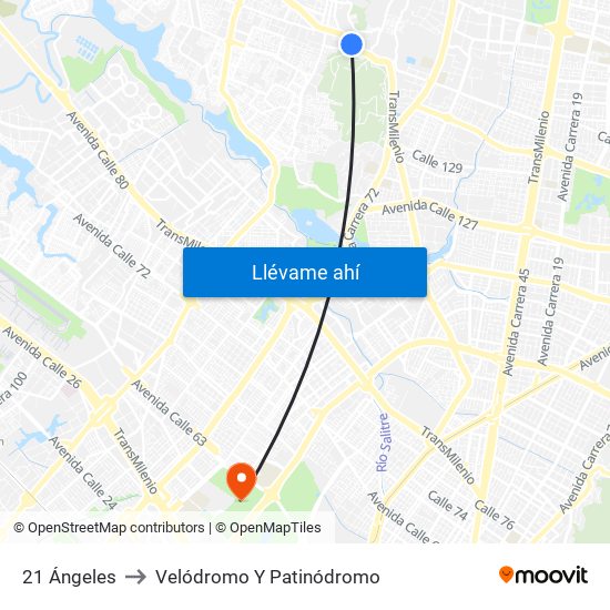 21 Ángeles to Velódromo Y Patinódromo map