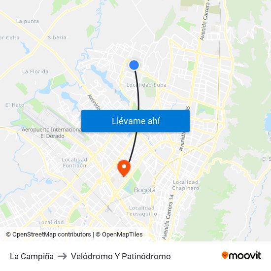 La Campiña to Velódromo Y Patinódromo map