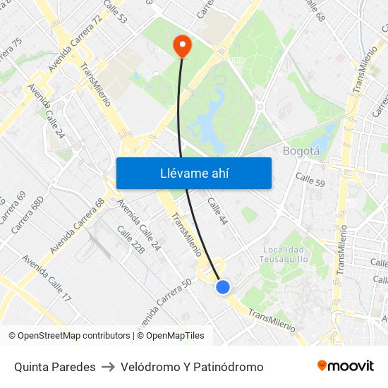 Quinta Paredes to Velódromo Y Patinódromo map