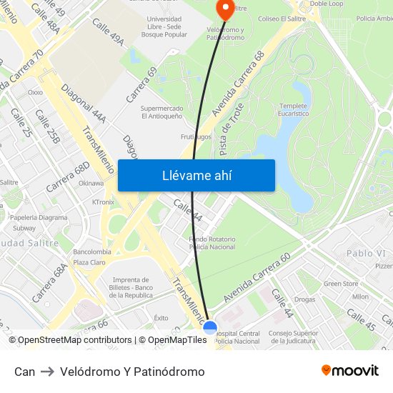 Can to Velódromo Y Patinódromo map