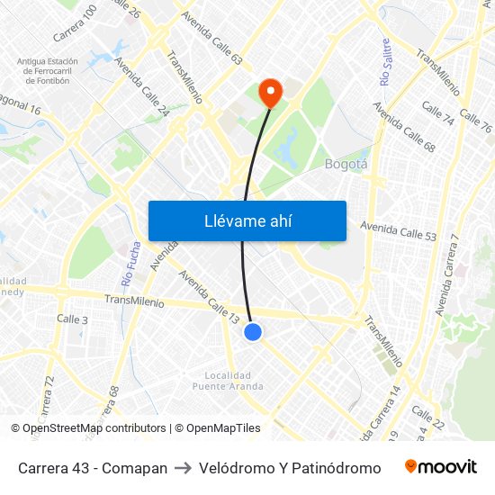 Carrera 43 - Comapan to Velódromo Y Patinódromo map