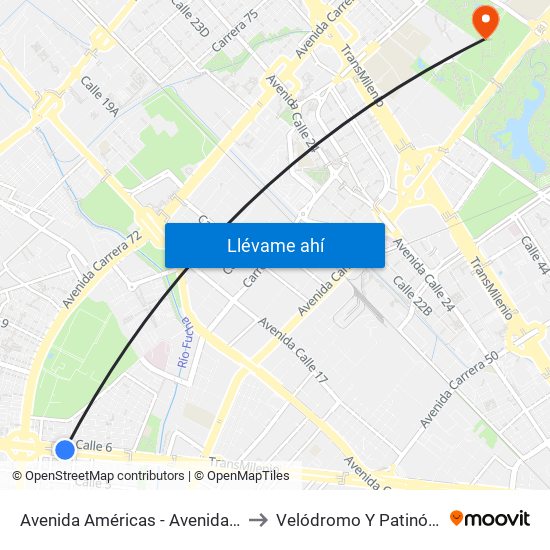 Avenida Américas - Avenida Boyacá to Velódromo Y Patinódromo map