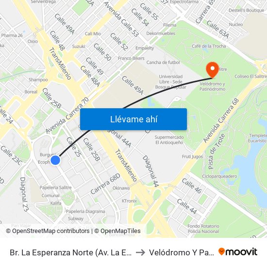 Br. La Esperanza Norte (Av. La Esperanza - Kr 69d) to Velódromo Y Patinódromo map