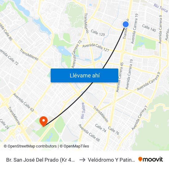 Br. San José Del Prado (Kr 45a - Cl 137) to Velódromo Y Patinódromo map