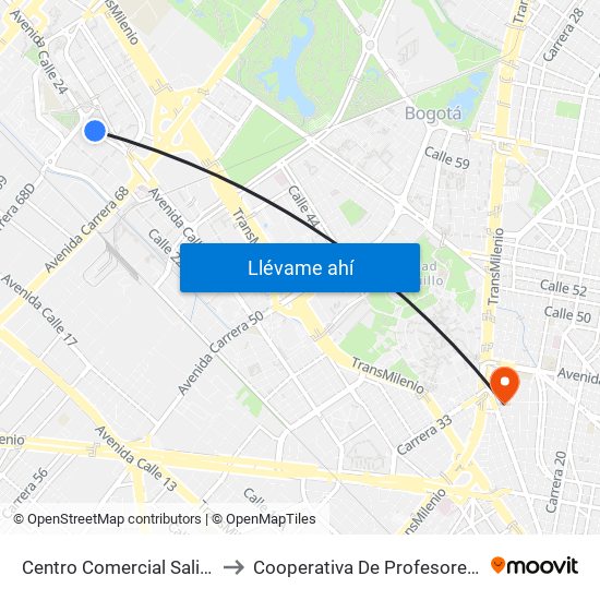 Centro Comercial Salitre Plaza (Av. La Esperanza - Kr 68b) to Cooperativa De Profesores De La Universidad Nacional De Colombia map