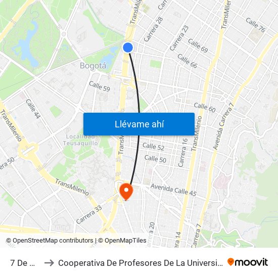 7 De Agosto to Cooperativa De Profesores De La Universidad Nacional De Colombia map