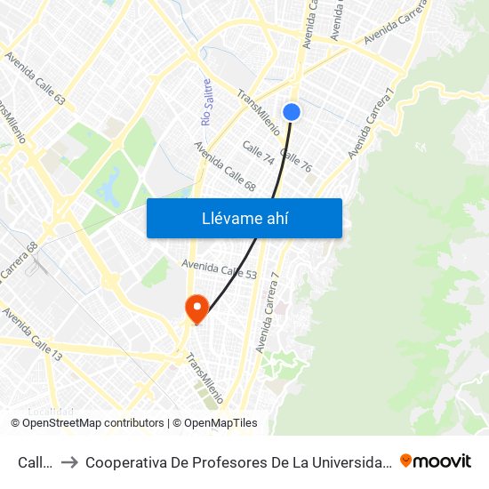 Calle 85 to Cooperativa De Profesores De La Universidad Nacional De Colombia map