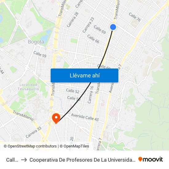 Calle 72 to Cooperativa De Profesores De La Universidad Nacional De Colombia map