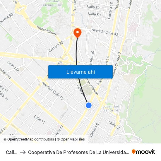 Calle 22 to Cooperativa De Profesores De La Universidad Nacional De Colombia map