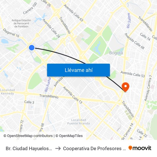 Br. Ciudad Hayuelos (Av. Centenario - Av. C. De Cali) to Cooperativa De Profesores De La Universidad Nacional De Colombia map