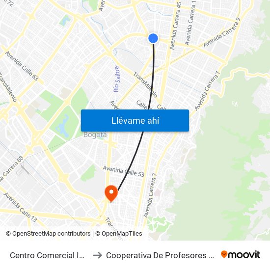 Centro Comercial Iserra 100 (Ac 100 - Kr 54) (B) to Cooperativa De Profesores De La Universidad Nacional De Colombia map