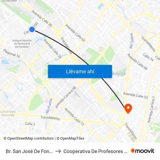 Br. San José De Fontibón (Kr 100 - Av. Esperanza) to Cooperativa De Profesores De La Universidad Nacional De Colombia map