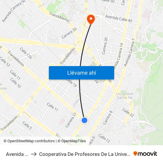 Avenida Jiménez to Cooperativa De Profesores De La Universidad Nacional De Colombia map