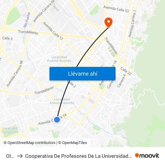 Olaya to Cooperativa De Profesores De La Universidad Nacional De Colombia map