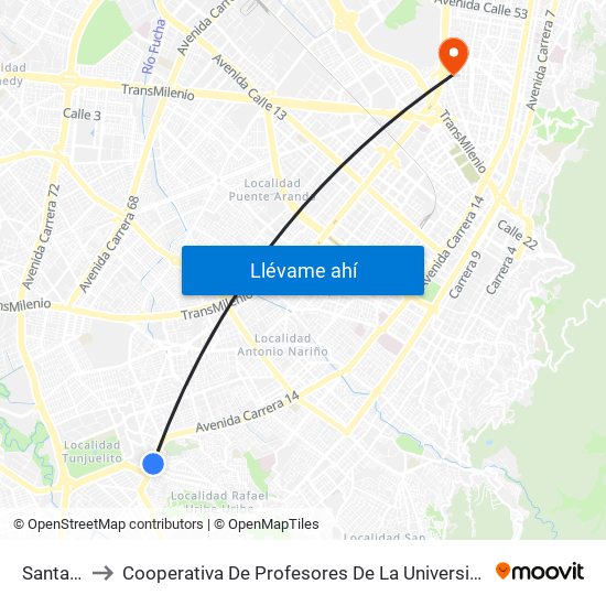 Santa Lucía to Cooperativa De Profesores De La Universidad Nacional De Colombia map