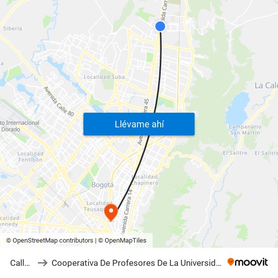 Calle 187 to Cooperativa De Profesores De La Universidad Nacional De Colombia map