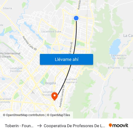 Toberín - Foundever (Lado Norte) to Cooperativa De Profesores De La Universidad Nacional De Colombia map