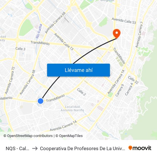 NQS - Calle 38a Sur to Cooperativa De Profesores De La Universidad Nacional De Colombia map