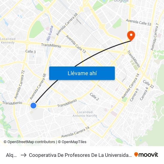 Alquería to Cooperativa De Profesores De La Universidad Nacional De Colombia map