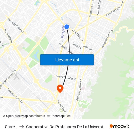 Carrera 47 to Cooperativa De Profesores De La Universidad Nacional De Colombia map