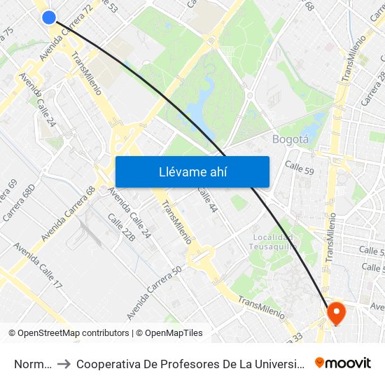 Normandía to Cooperativa De Profesores De La Universidad Nacional De Colombia map