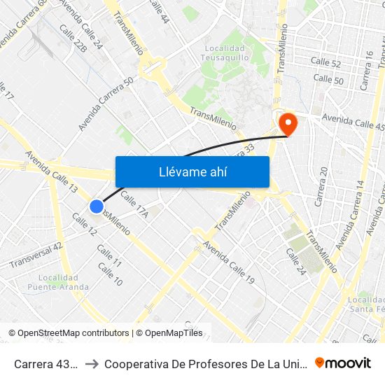 Carrera 43 - Comapan to Cooperativa De Profesores De La Universidad Nacional De Colombia map