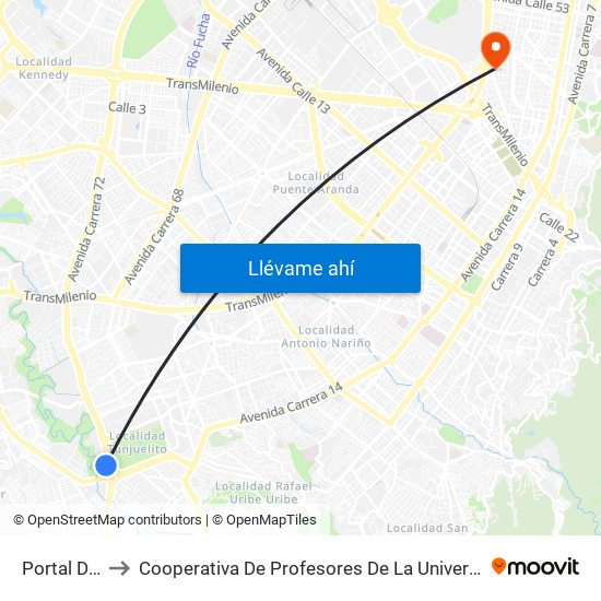 Portal Del Tunal to Cooperativa De Profesores De La Universidad Nacional De Colombia map