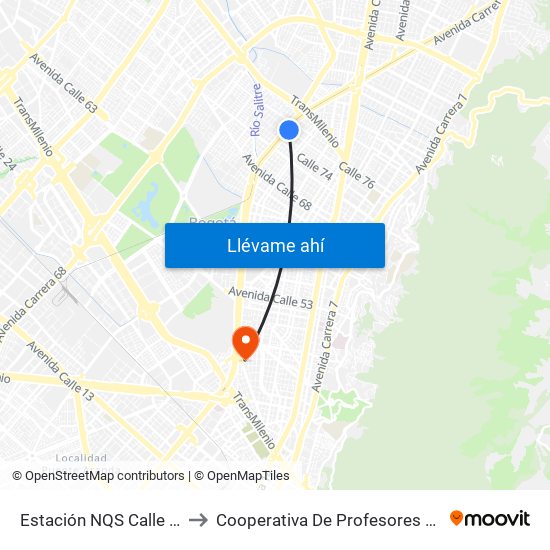 Estación NQS Calle 75 - Zona M (Av. NQS - Cl 75) to Cooperativa De Profesores De La Universidad Nacional De Colombia map