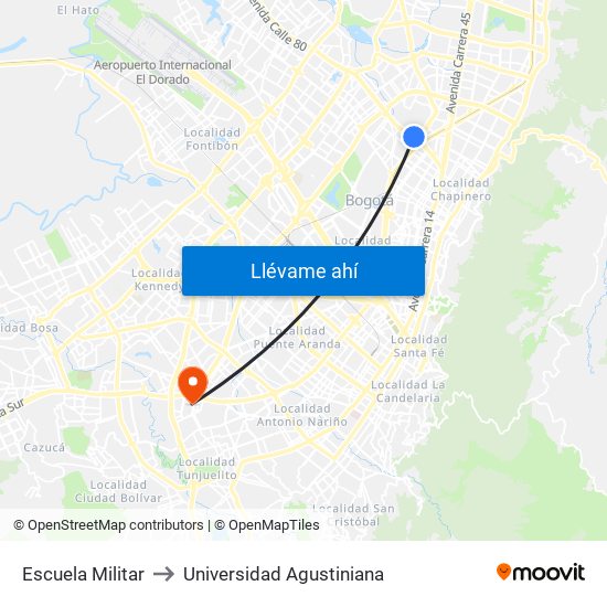 Escuela Militar to Universidad Agustiniana map