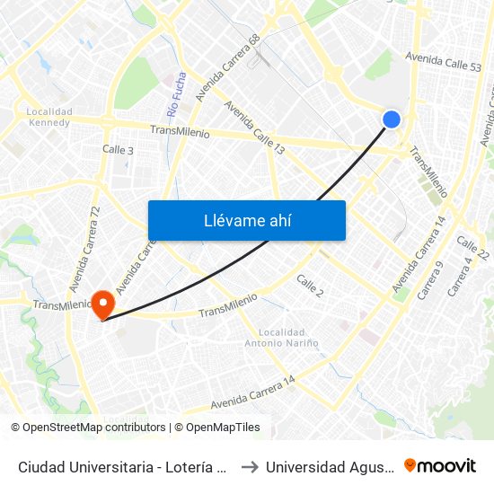 Ciudad Universitaria - Lotería De Bogotá to Universidad Agustiniana map