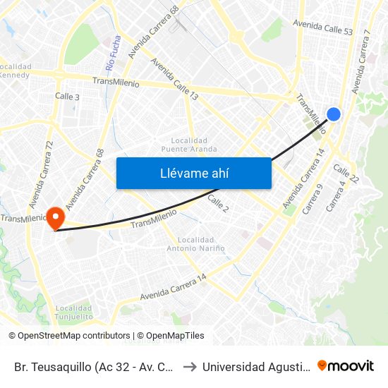 Br. Teusaquillo (Ac 32 - Av. Caracas) to Universidad Agustiniana map