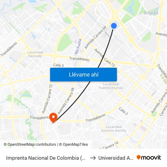 Imprenta Nacional De Colombia (Av. Esperanza - Kr 66) to Universidad Agustiniana map