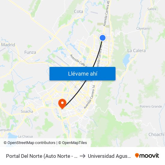 Portal Del Norte (Auto Norte - Cl 174a) to Universidad Agustiniana map