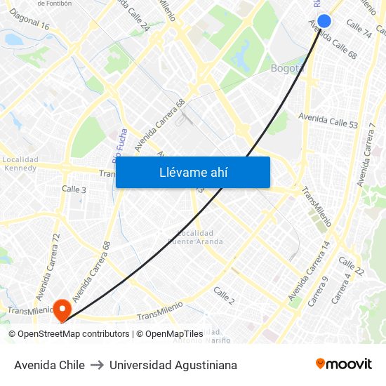 Avenida Chile to Universidad Agustiniana map