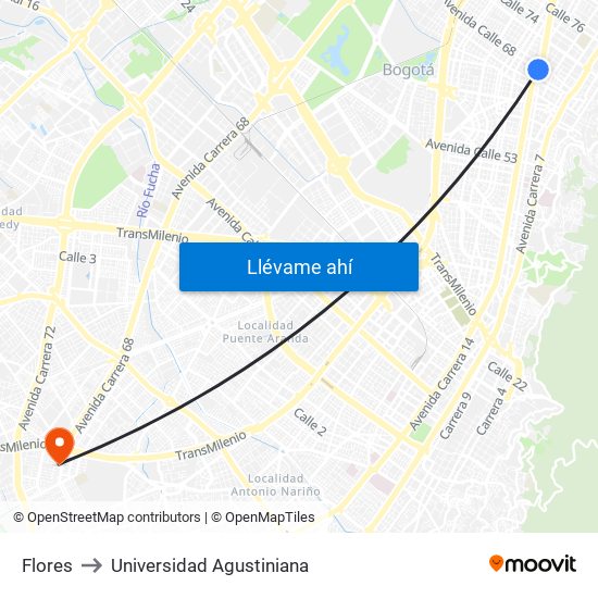 Flores to Universidad Agustiniana map