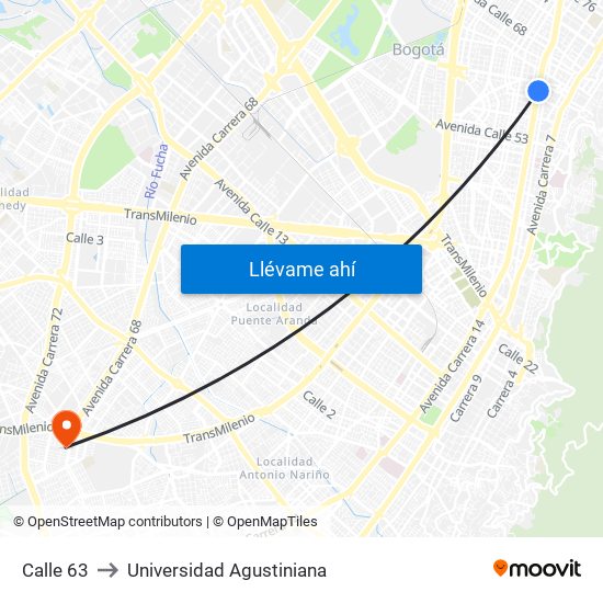 Calle 63 to Universidad Agustiniana map